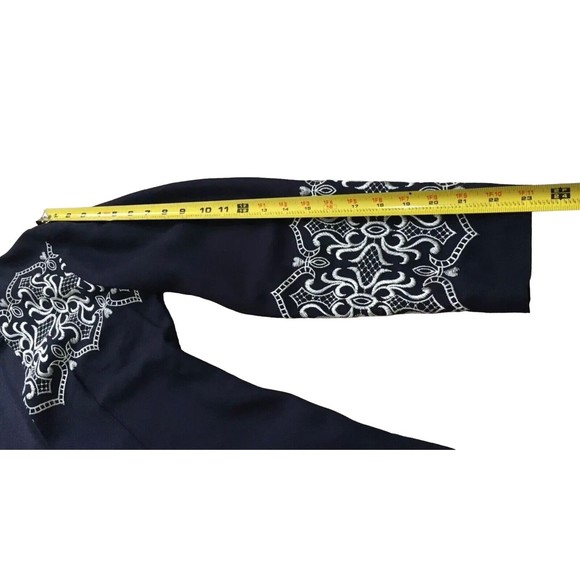 Vintage Womens Embroidered Button Blazer Navy Ivory S/M Small Affinity By Margos - Picture 11 of 11